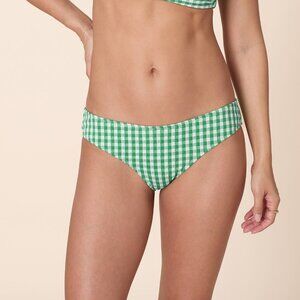 Andie The Classic Bikini Bottom - Crinkle Gingham - Green Gingham Size L